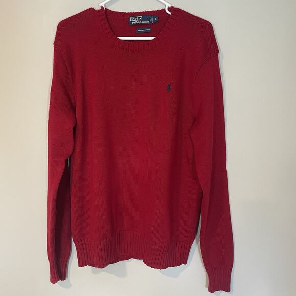 Polo Ralph Lauren Sweater Mens Large Crewneck Pima Cotton Red Pony Embroidered - Picture 1 of 8